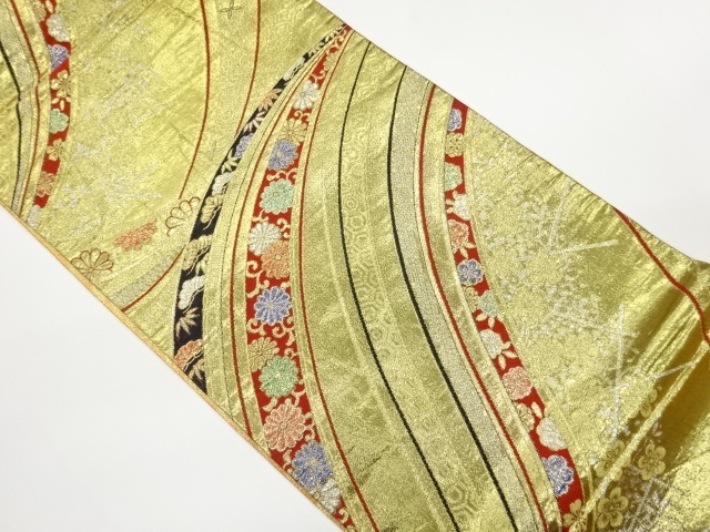 JAPANESE FUKURO OBI / WOVEN WAVY STRIPE & SHOCHIKUBAI